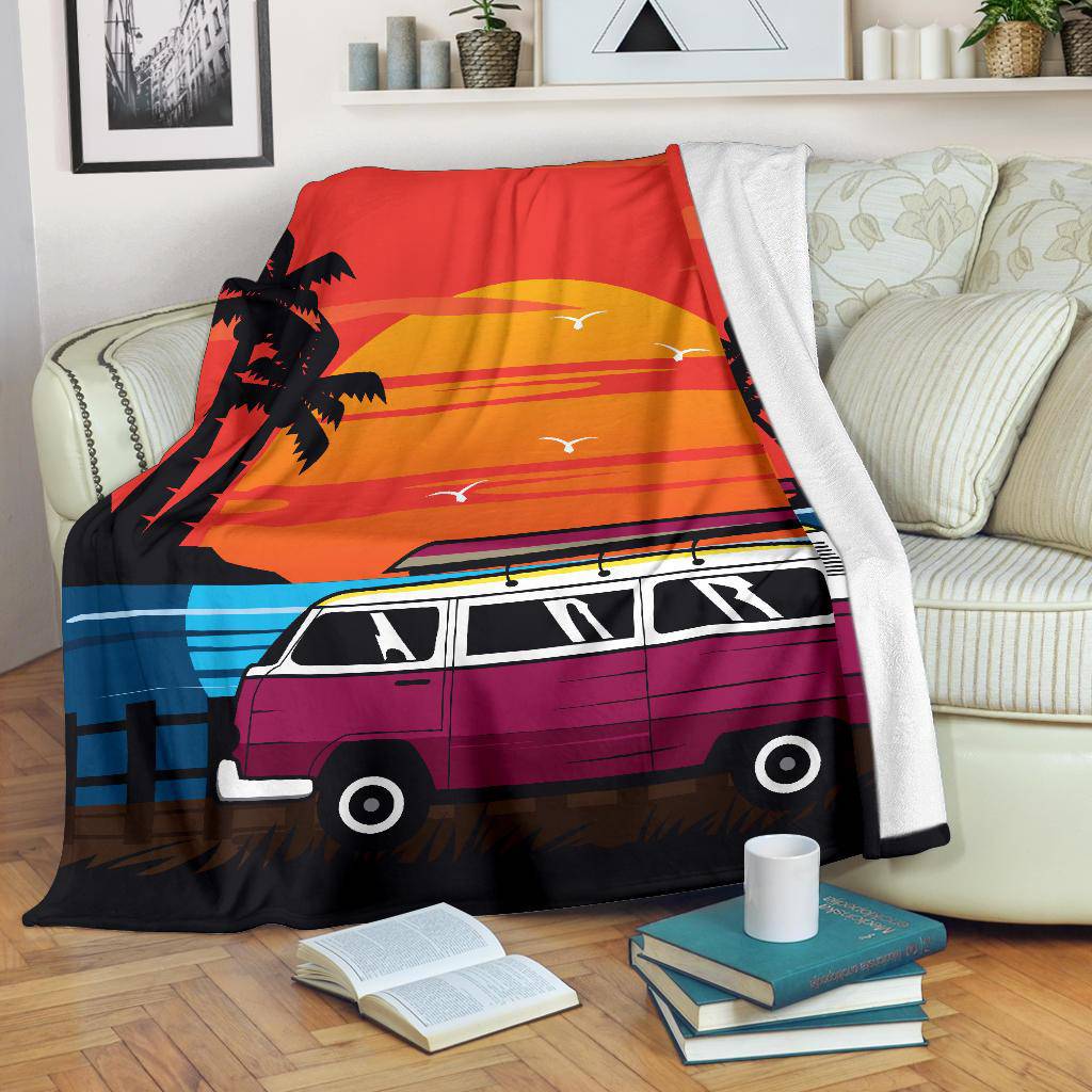 Sunset Adventure Car Cartoon Premium Blanket - Top Content | POD Collection | Free Shipping