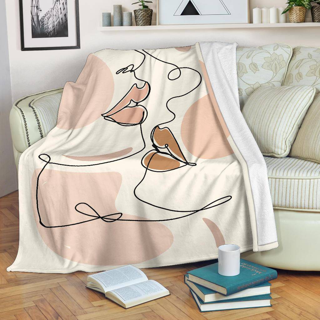 Abstract Beige Woman Lips Art Premium Blanket - Top Content | POD Collection | Free Shipping