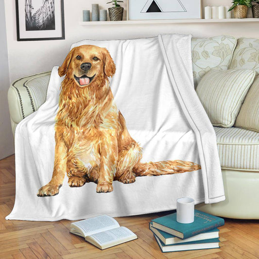 Hand Drawn Golden Retriever Premium Blanket, Watercolour Illustration - Top Content | POD Collection | Free Shipping