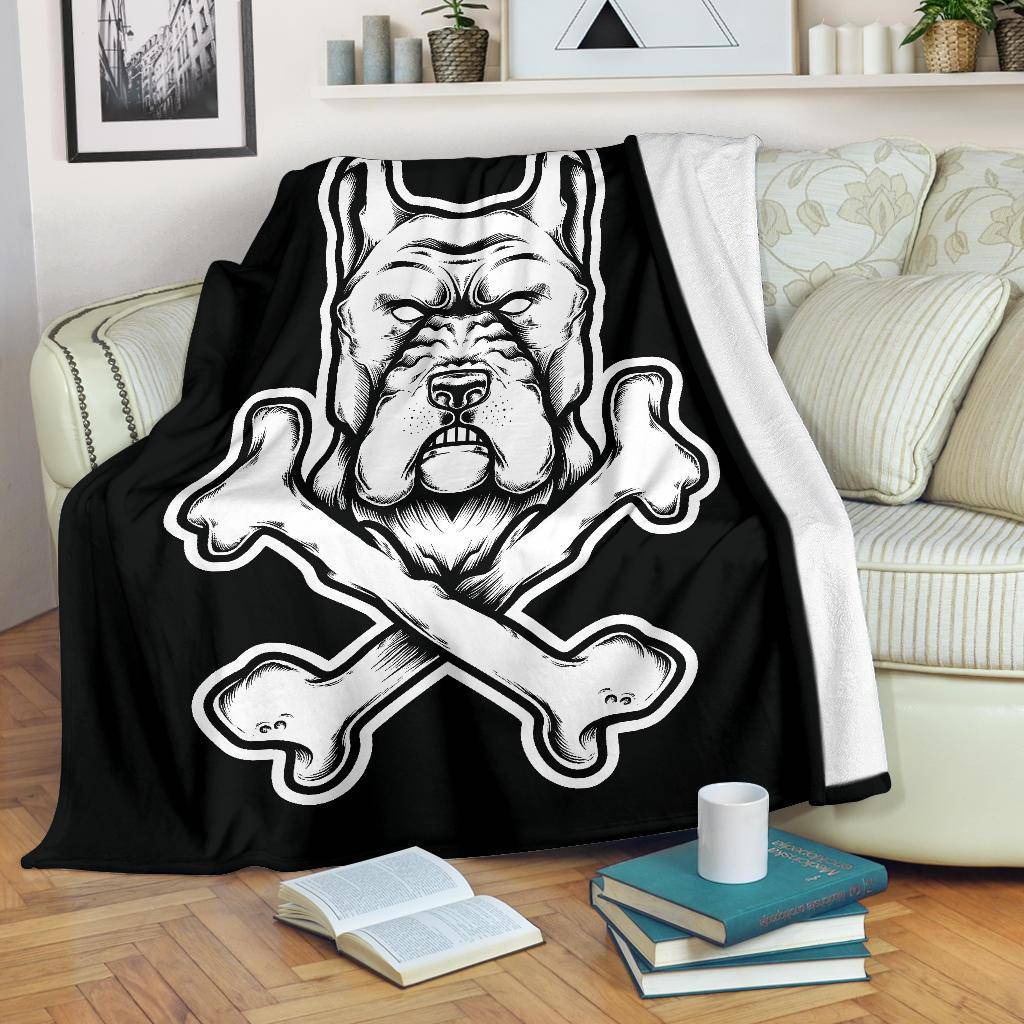 Illustration of Pitbull Dog Head Bones Premium Blanket - Top Content | POD Collection | Free Shipping