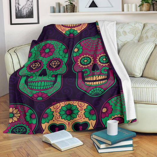 Mexican Calavera Skull Colourful Pattern Background Premium Blanket - Top Content | POD Collection | Free Shipping