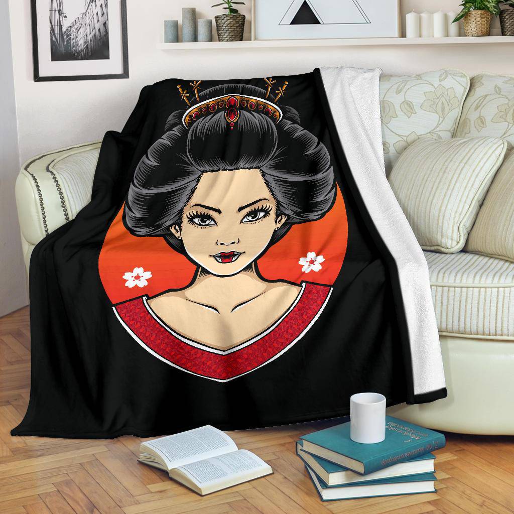 Geisha Portrait Premium Blanket, Japanese Style Art Drawing - Top Content | POD Collection | Free Shipping