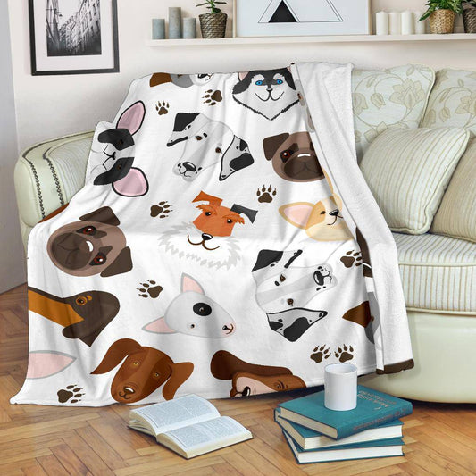 Cute Puppy Dog Mix Breed Heads Cartoon Background Premium Blanket - Top Content | POD Collection | Free Shipping