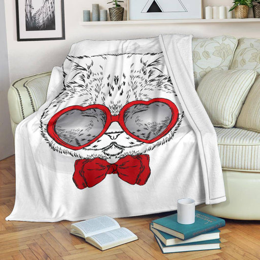 Cute Cat With Red Heart Glasses Premium Blanket - Top Content | POD Collection | Free Shipping