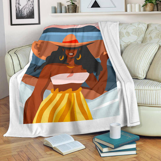 Hand Drawn Cartoon, Happy Woman, Summer Premium Blanket - Top Content | POD Collection | Free Shipping