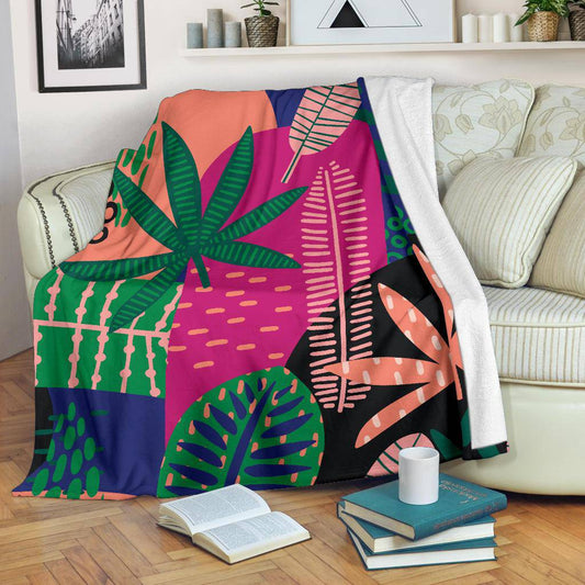 Colorful Tropical Leaves Nature Hand Drawn Premium Blanket - Top Content | POD Collection | Free Shipping