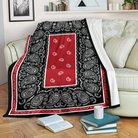 Ultra Plush Red and Black Bandana Blanket