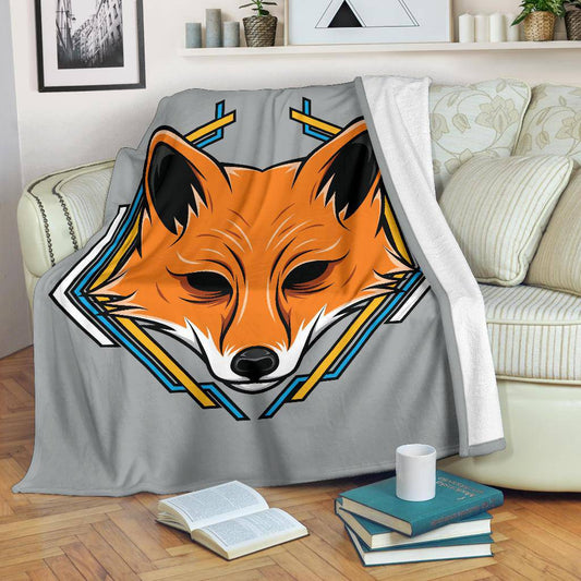 Geometric Fox Head Cartoon Premium Blanket - Top Content | POD Collection | Free Shipping