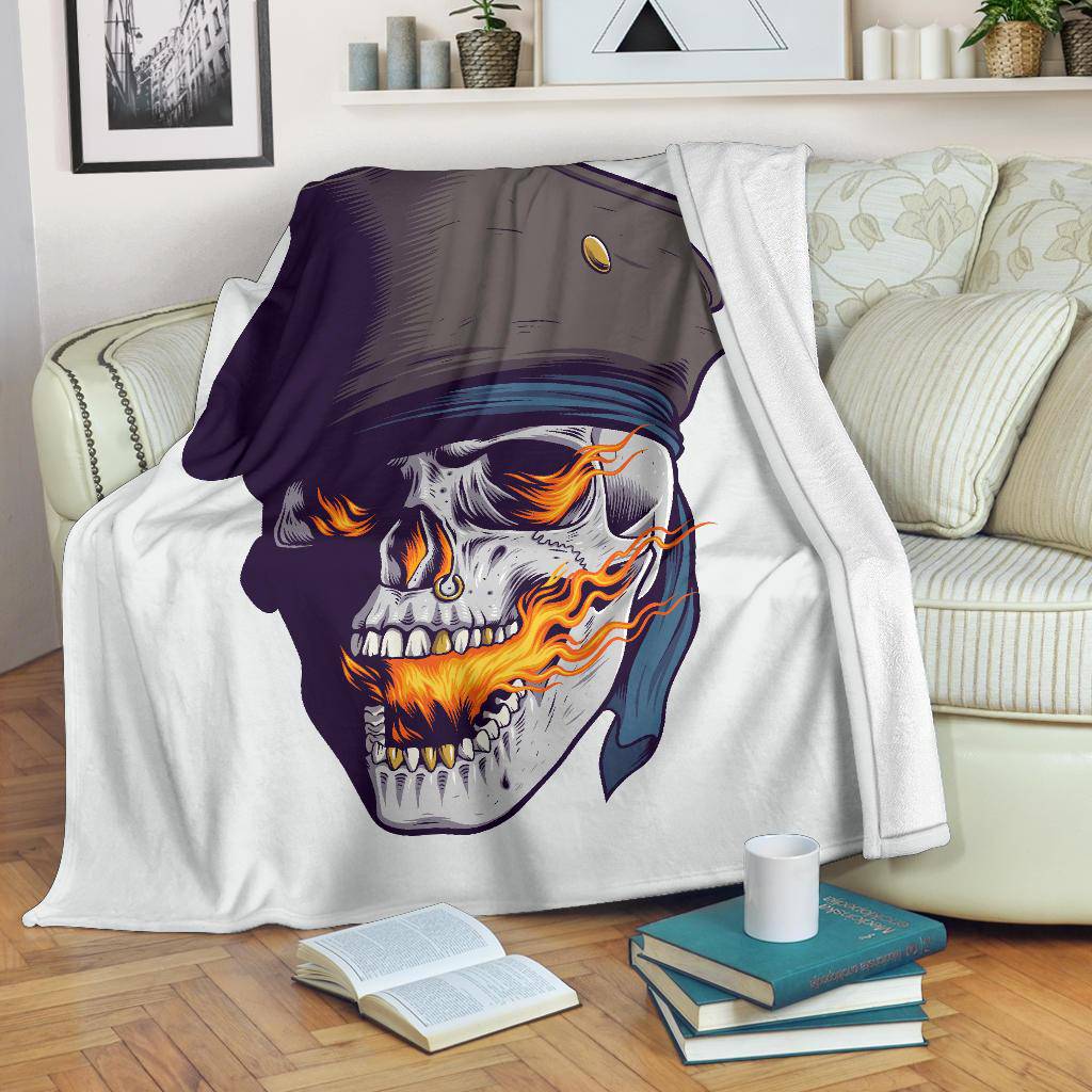 Fire Breathing Skull Pirate Art Premium Blanket - Top Content | POD Collection | Free Shipping