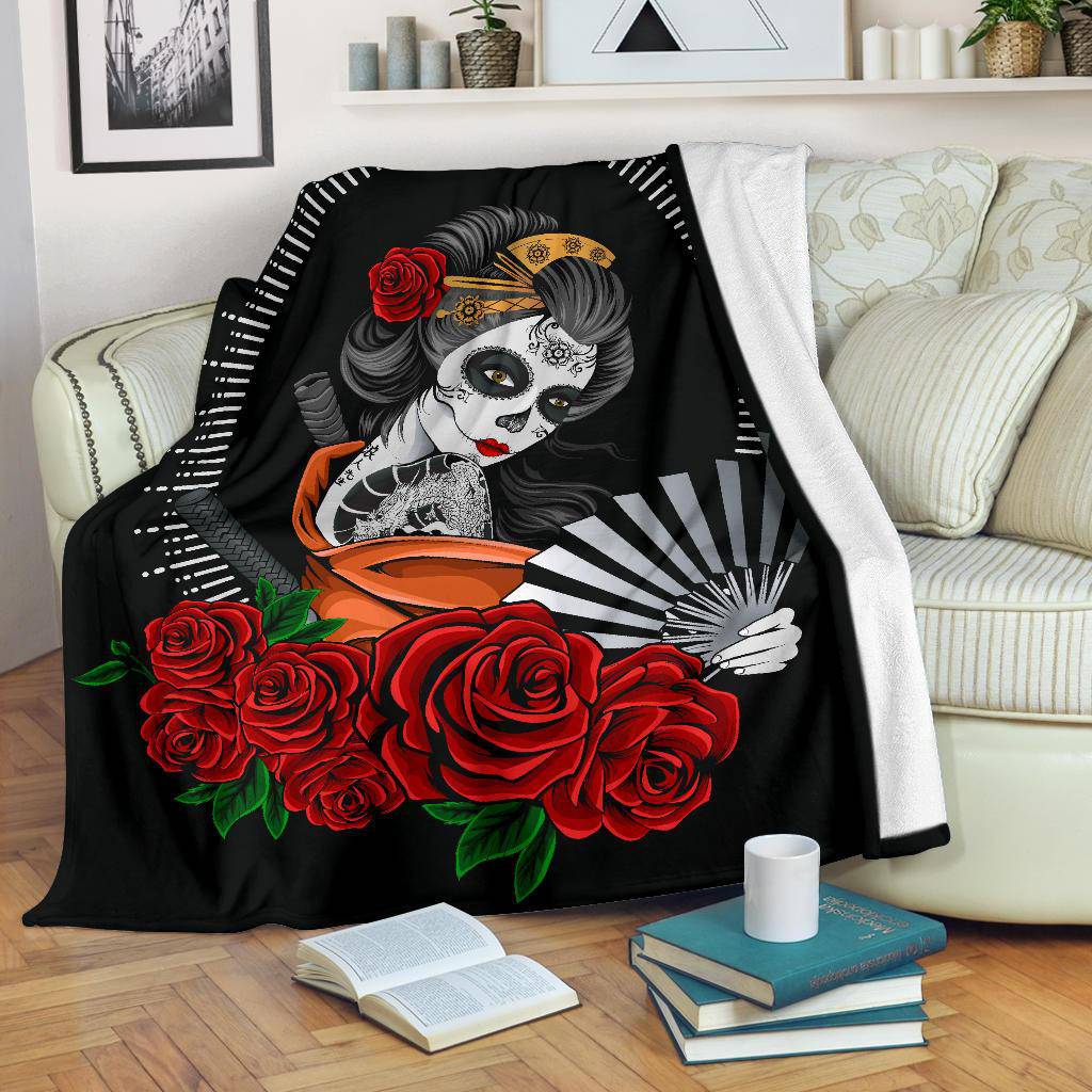 Geisha Rose Flower Beautiful Illustration Premium Blanket - Top Content | POD Collection | Free Shipping