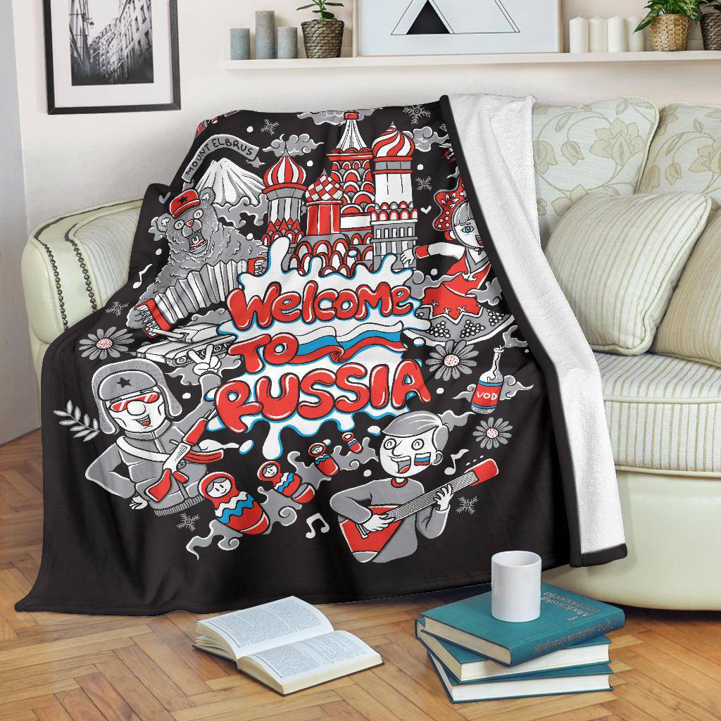 Welcome To Russia Clipart Premium Blanket, Cool Cartoon Travel Gift - Top Content | POD Collection | Free Shipping