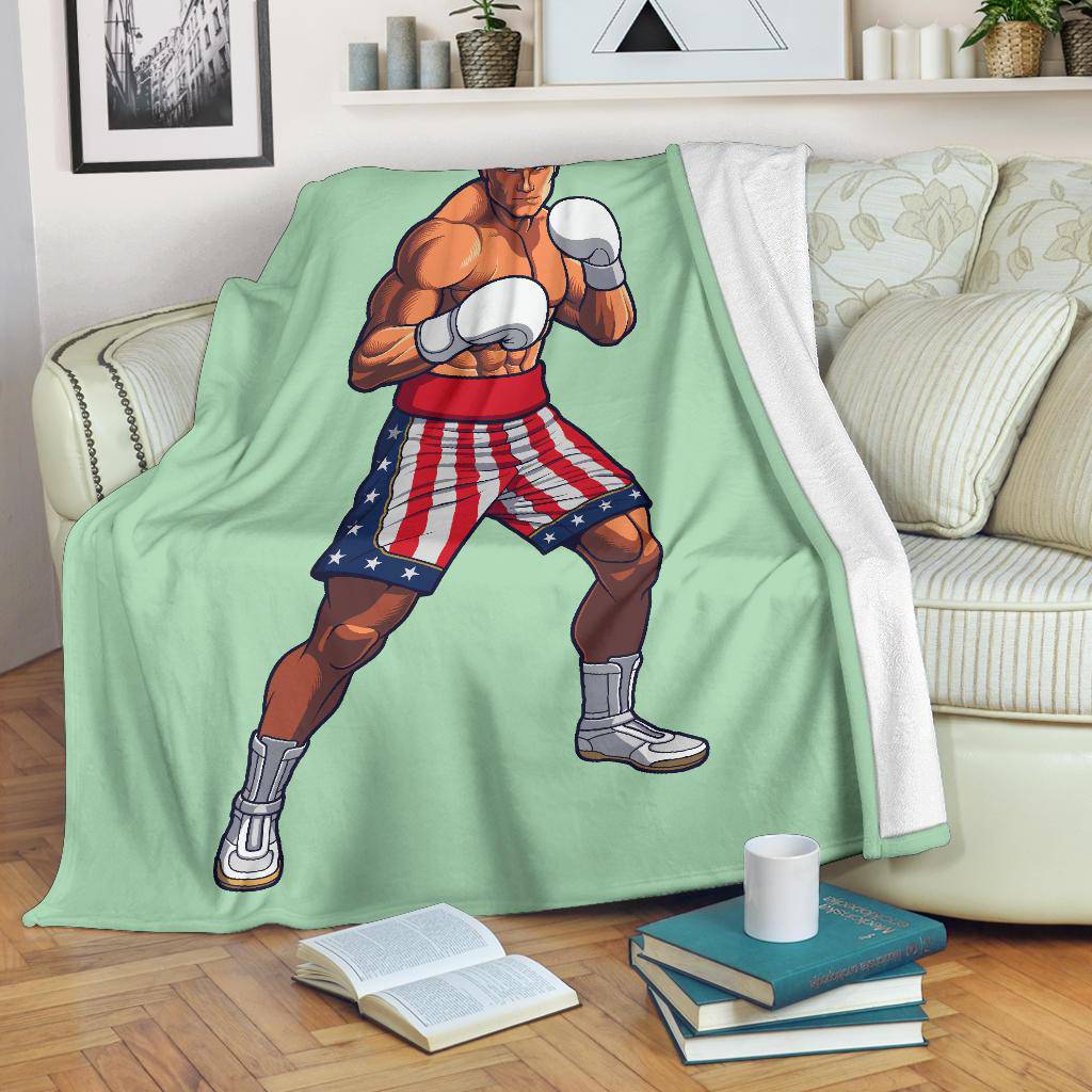 Boxing Fighter USA Flag Cartoon Premium Blanket - Top Content | POD Collection | Free Shipping