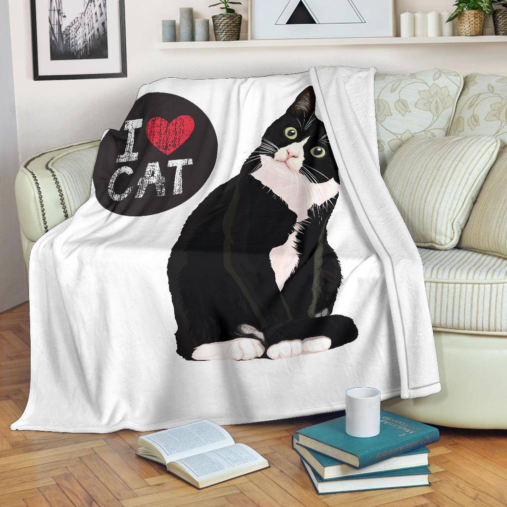 I Love My Cat, Cute Cartoon Illustration Premium Blanket - Top Content | POD Collection | Free Shipping