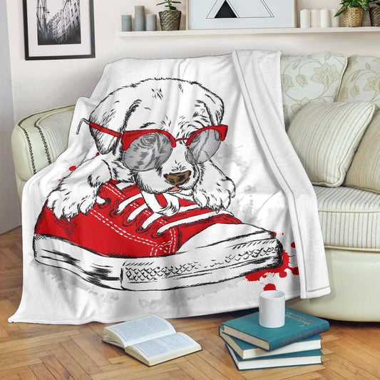 Cute Little Puppy and Sneakers Premium Blanket - Top Content | POD Collection | Free Shipping