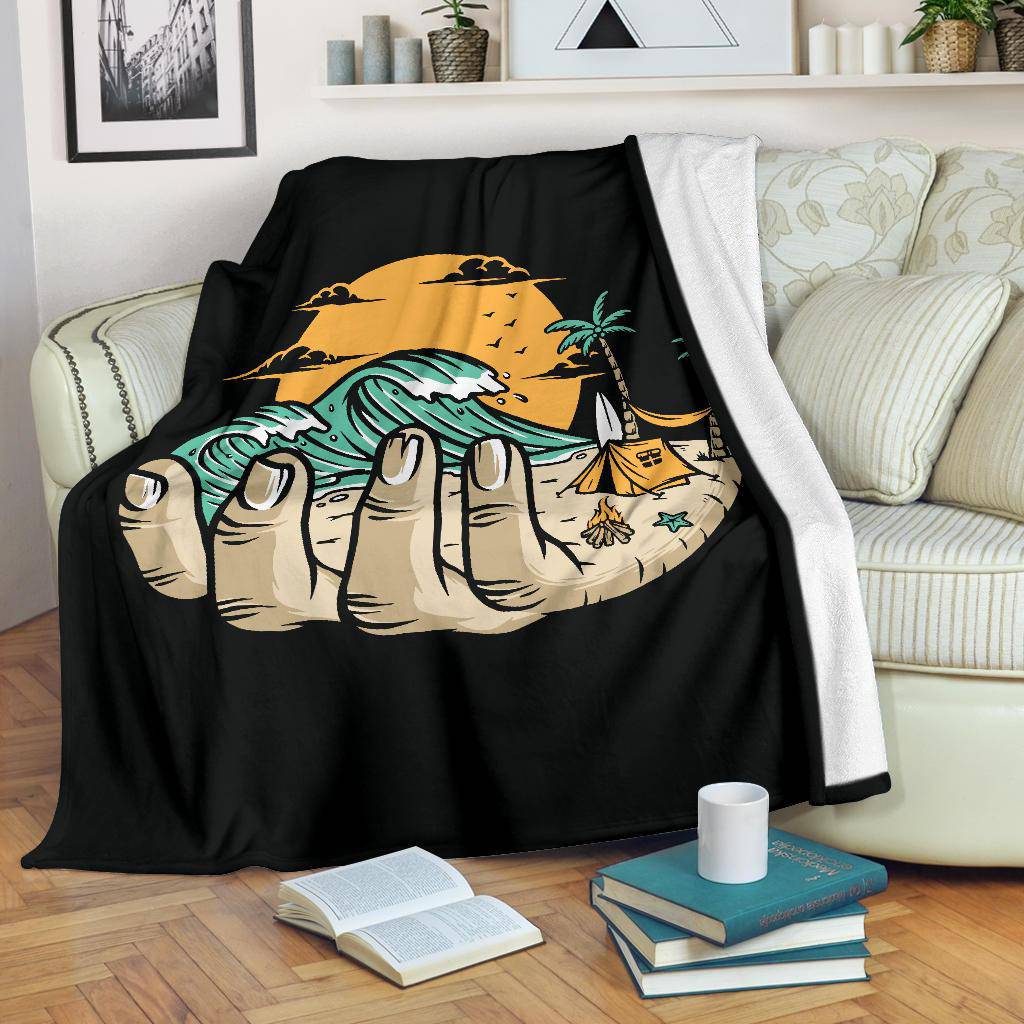 Premium Blanket Beach In Your Hand Cool Illustration - Top Content | POD Collection | Free Shipping