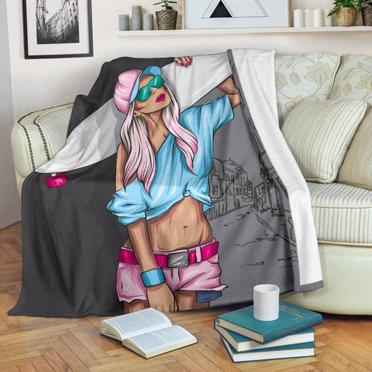 Premium Blanket Beautiful SkateBoard Girl Cartoon - Top Content | POD Collection | Free Shipping