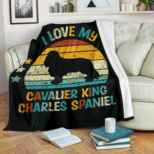 Cavalier King Charles Spaniel Blanket, Cavalier King Charles Spaniel Retro Blanket, Cavalier King Charles Spaniel Throw Blanket, Cavalier King Charles Spaniel Gifts