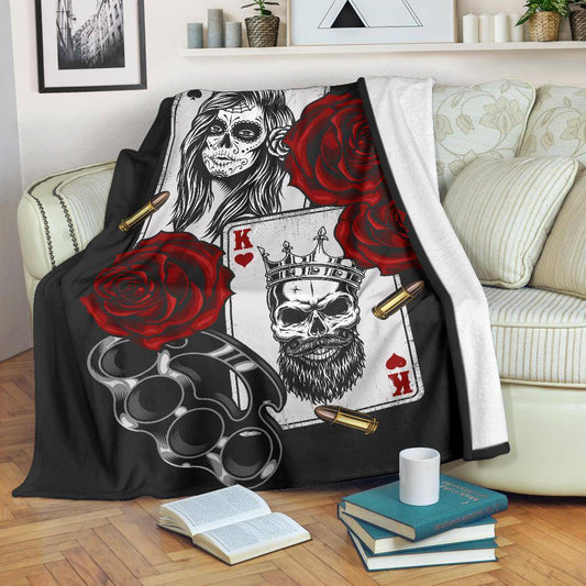 Playing Cards Gangster Style with Red Roses Bullets Premium Blanket - Top Content | POD Collection | Free Shipping