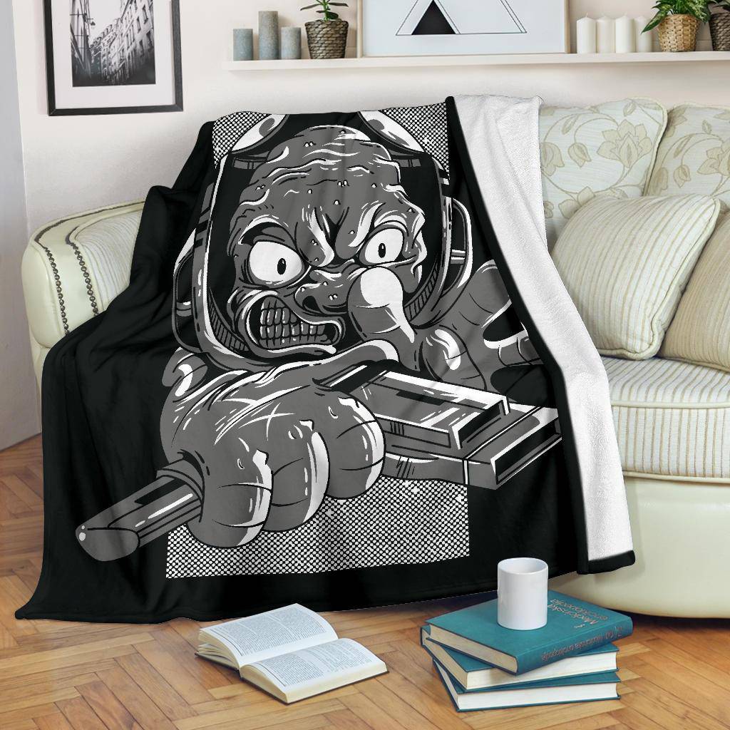 Angry Alien B&W Art Cartoon Premium Blanket - Top Content | POD Collection | Free Shipping