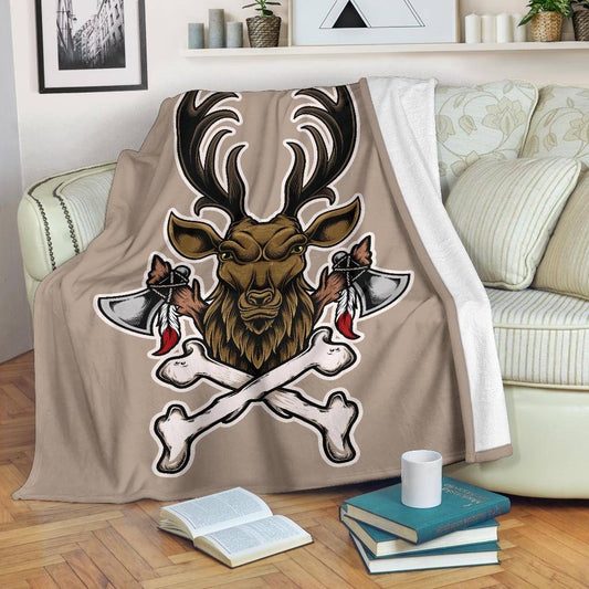 Vintage Deer Bone Axe Cartoon Illustration  Premium Blanket - Top Content | POD Collection | Free Shipping