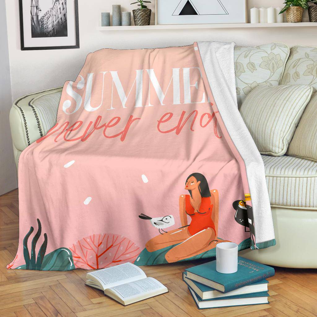 Hand Drawn Premium Blanket, Summer Never Ends - Top Content | POD Collection | Free Shipping