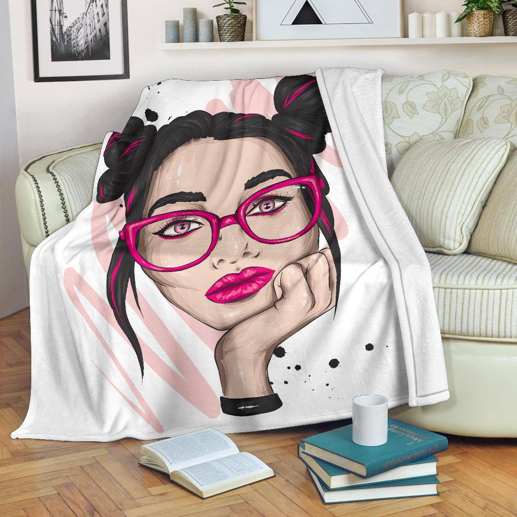 Beautiful Big Glasses Girl Premium Blanket - Top Content | POD Collection | Free Shipping