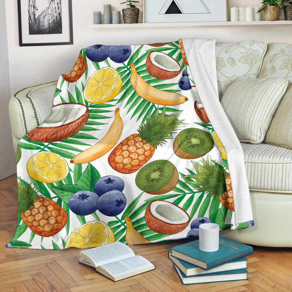 Exotic Fruit Pattern Banana Coconut Kiwi Pineapple Premium Blanket - Top Content | POD Collection | Free Shipping