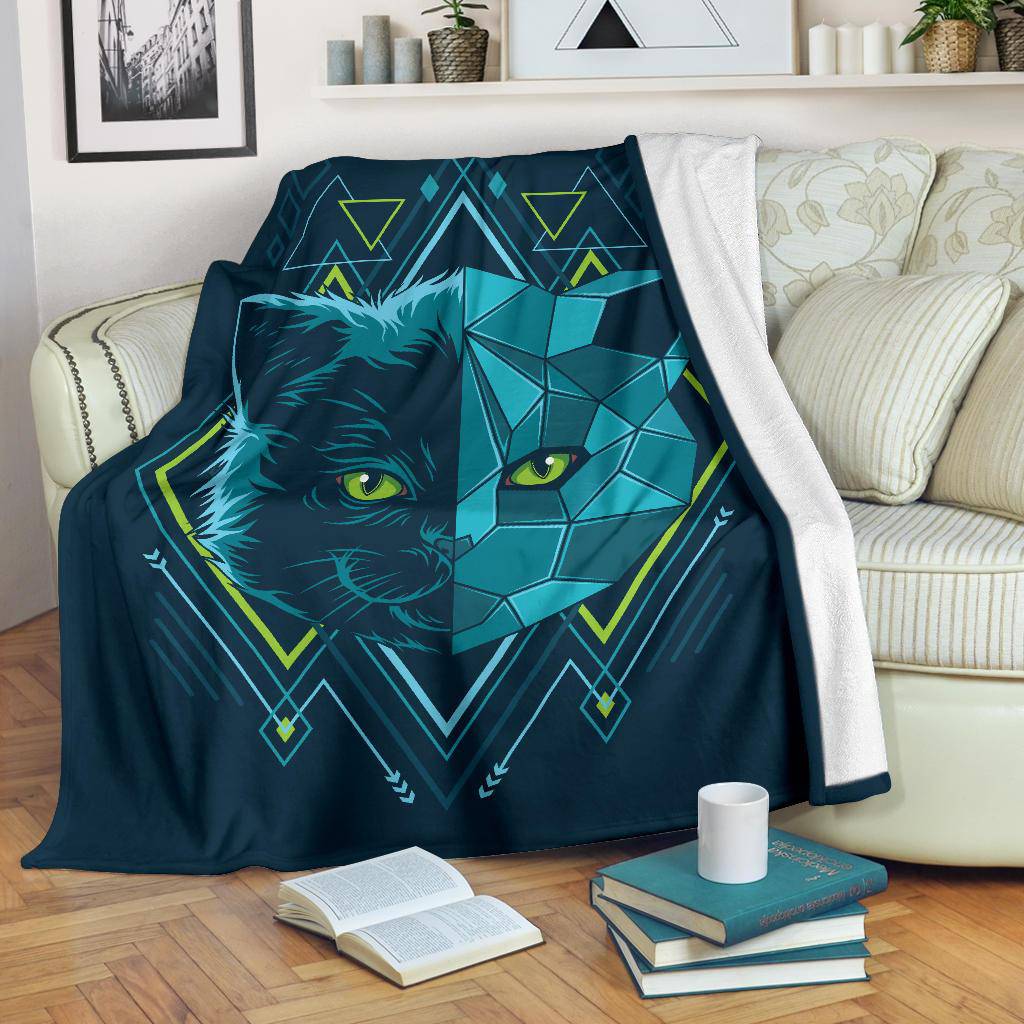 Blue Kitten Head Geometry Premium Blanket - Top Content | POD Collection | Free Shipping