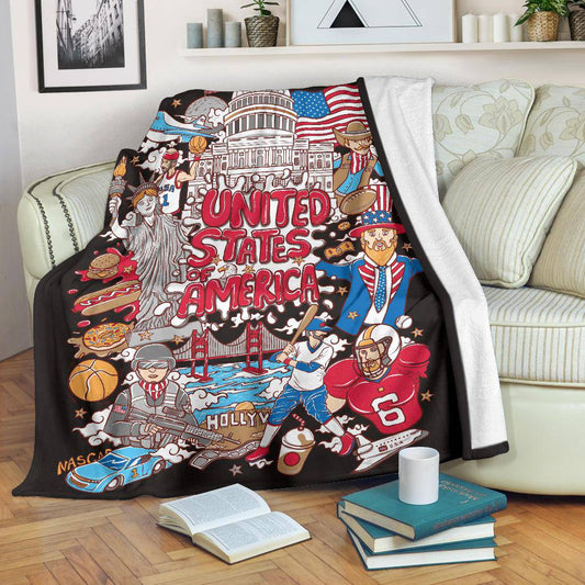 Welcome To United States Of America Premium Blanket, Cool Cartoon Travel Gift - Top Content | POD Collection | Free Shipping