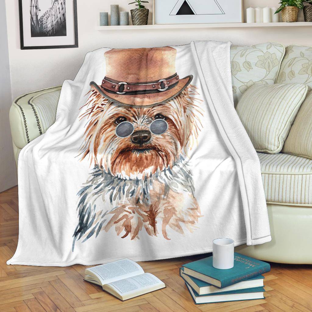 Yorkshire Terrier Watercolour Portrait Premium Blanket, Cute Dog Cartoon - Top Content | POD Collection | Free Shipping