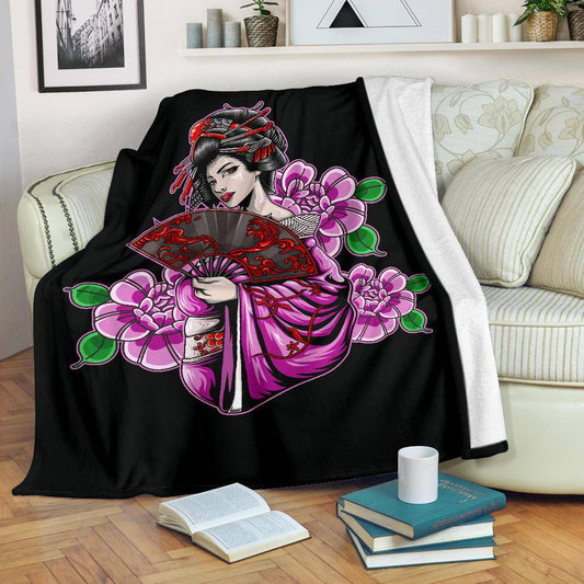 Beautiful Geisha Art Illustration Premium Blanket - Top Content | POD Collection | Free Shipping