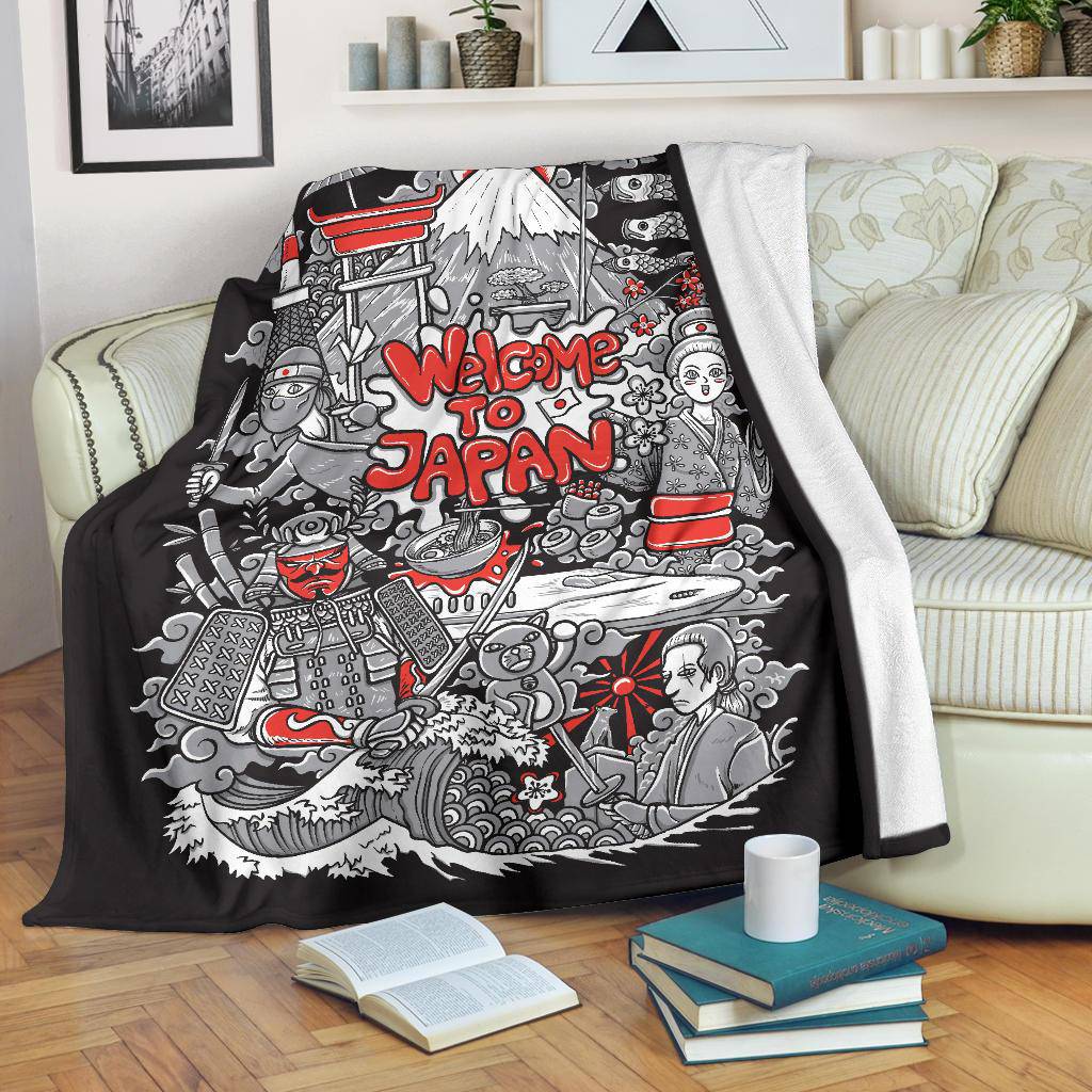 Welcome To Japan Premium Blanket, Illustration Of Culture Landmarks - Top Content | POD Collection | Free Shipping