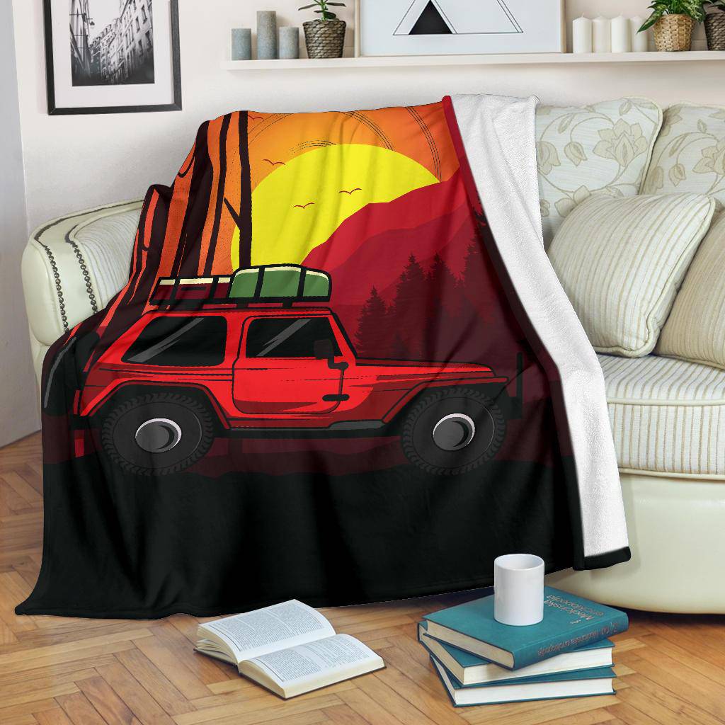 Sunset Adventure Side Hill Cartoon Premium Blanket - Top Content | POD Collection | Free Shipping