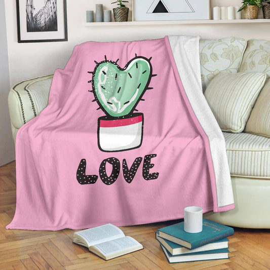 Love Cactus, Heart Shape Plant Lover Pink Art Premium Blanket - Top Content | POD Collection | Free Shipping