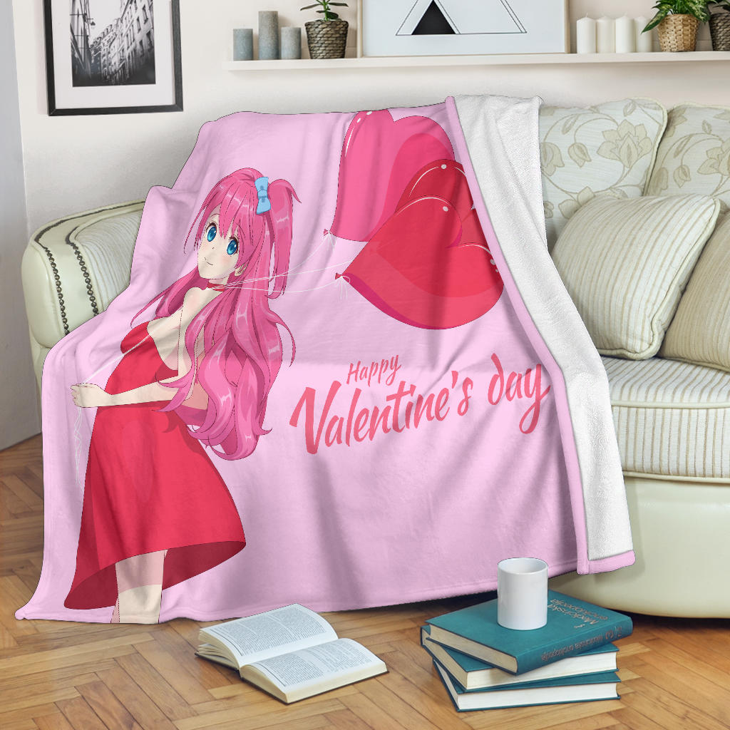 Happy Valentines Anime Style Blanket