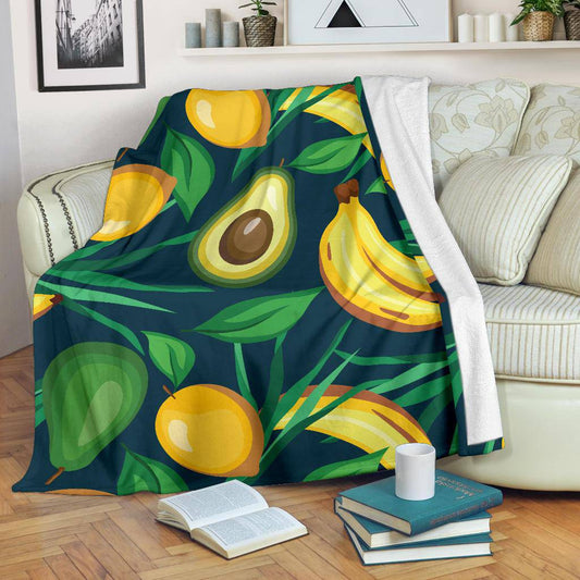 Colorful Banana Avocado Lemon Fruits Pattern Premium Blanket - Top Content | POD Collection | Free Shipping