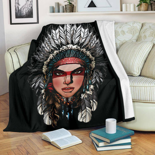 Native American Bonnet Cartoon Art Premium Blanket - Top Content | POD Collection | Free Shipping