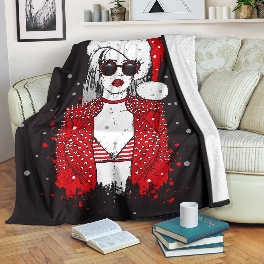 Sexy Rock Style Girl with Santa Claus Hat Premium Blanket - Top Content | POD Collection | Free Shipping