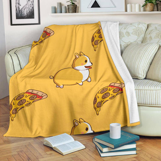 Cool Corgi Pizza Slice Yellow Cartoon Premium Blanket - Top Content | POD Collection | Free Shipping