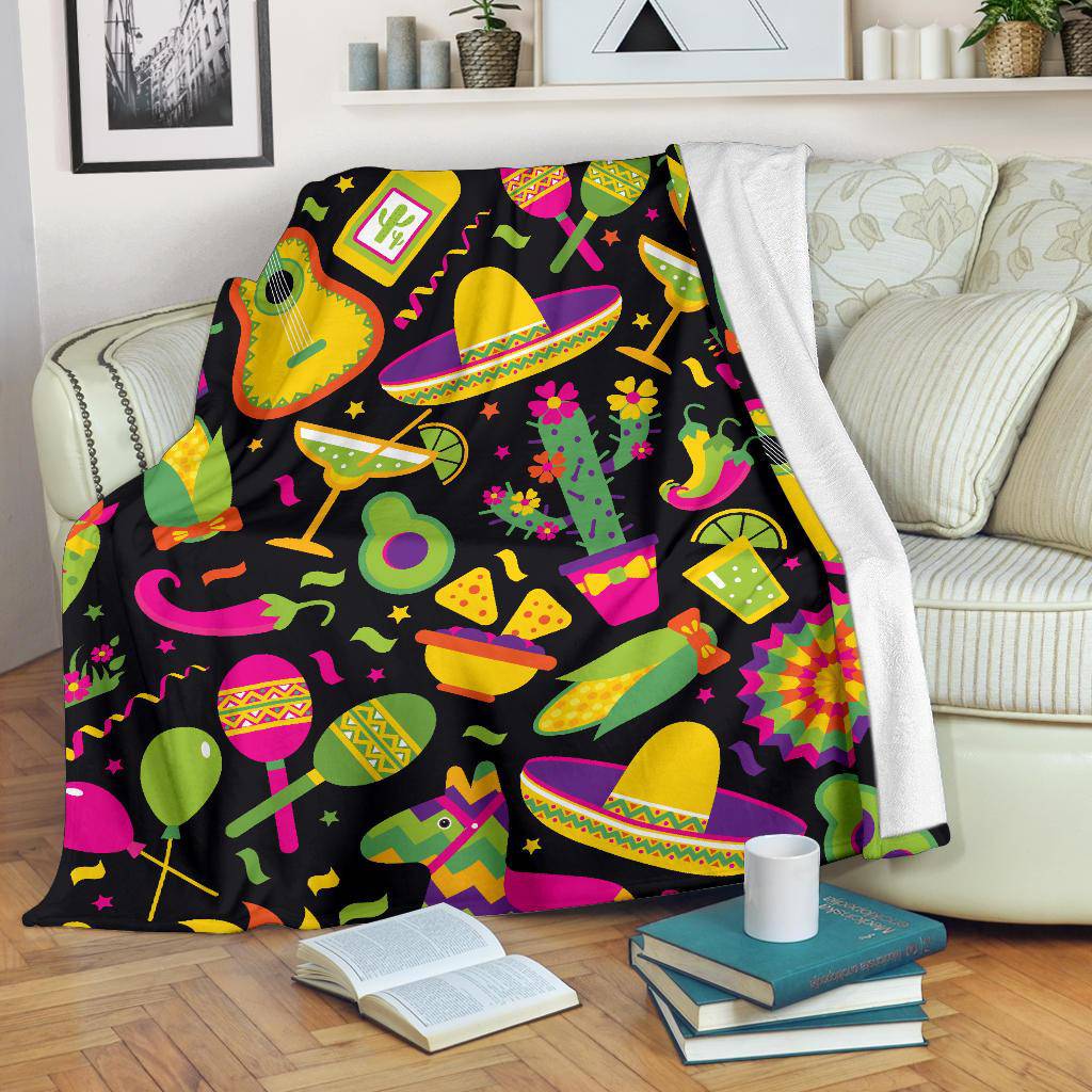 Mexican Elements, Tacos Sombrero Guitar Premium Blanket - Top Content | POD Collection | Free Shipping