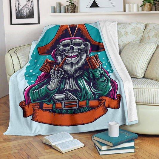 Pirate Skeleton, Smoking Skull Head Premium Blanket - Top Content | POD Collection | Free Shipping