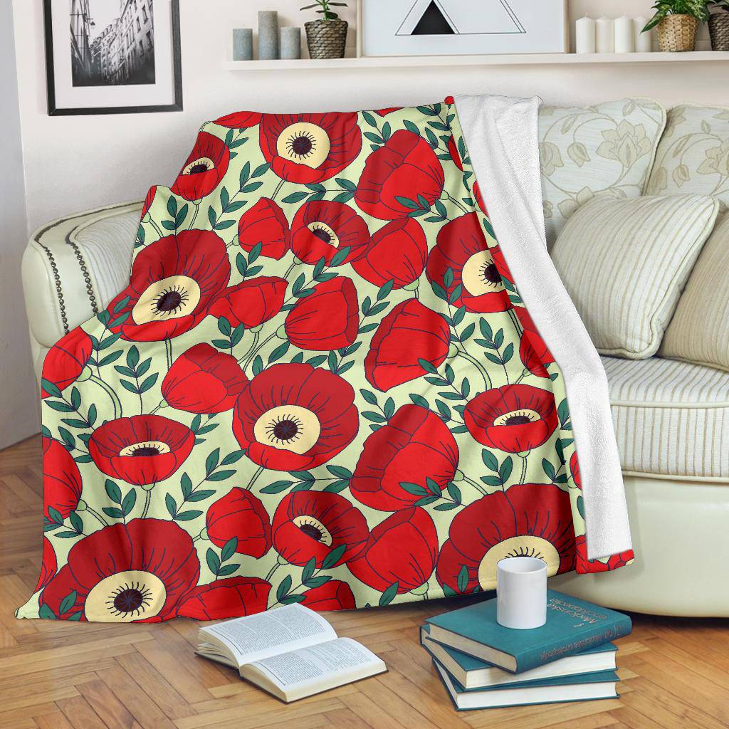 Beautiful Poppie Flowers Plants Premium Blanket - Top Content | POD Collection | Free Shipping