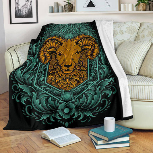 Sheep Head With Vintage Ornaments Premium Blanket - Top Content | POD Collection | Free Shipping