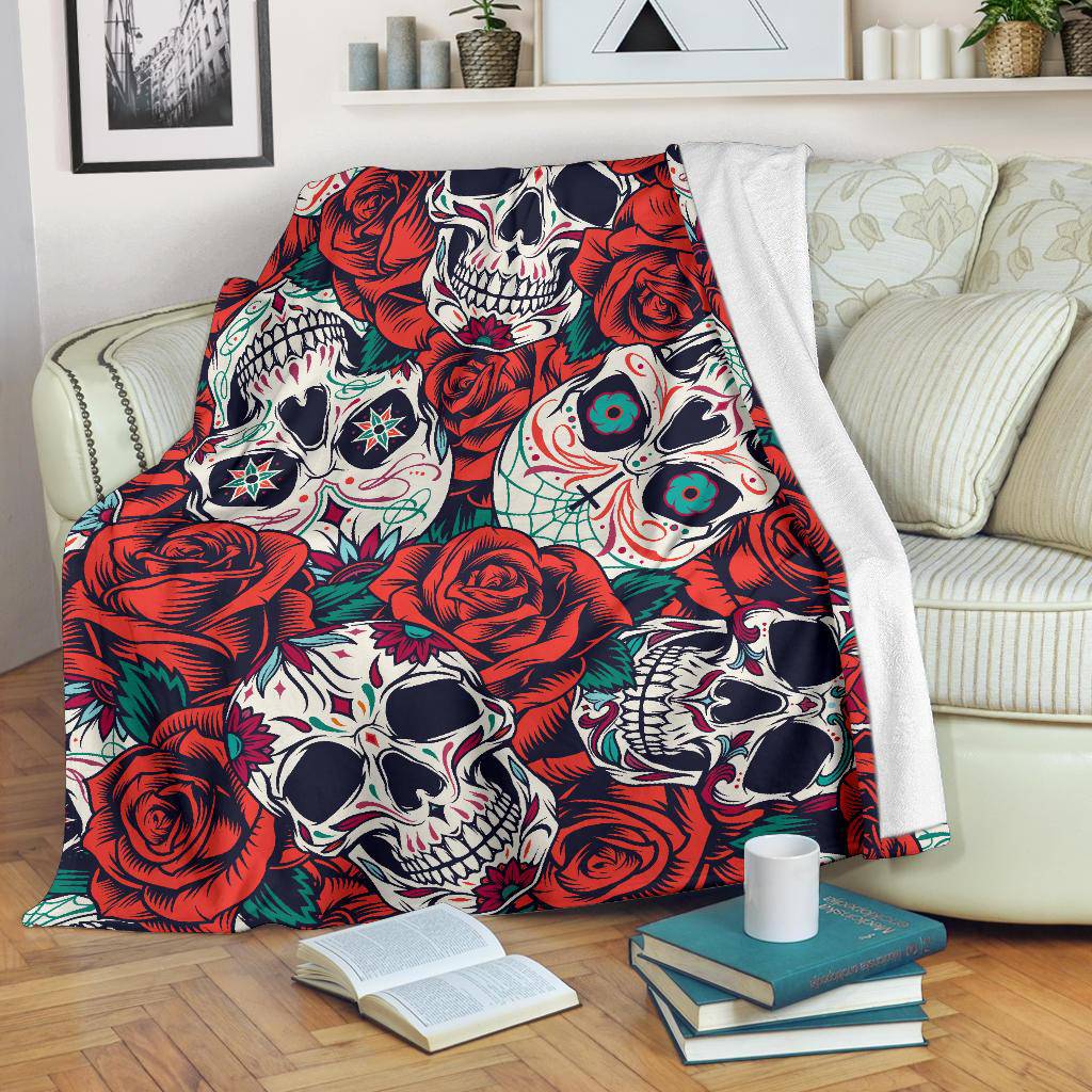 DÃ­a De Muertos Skull Roses Pattern Premium Blanket - Top Content | POD Collection | Free Shipping