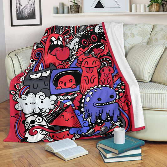 Funny Monster Drawing Cartoon Graffiti Premium Blanket - Top Content | POD Collection | Free Shipping