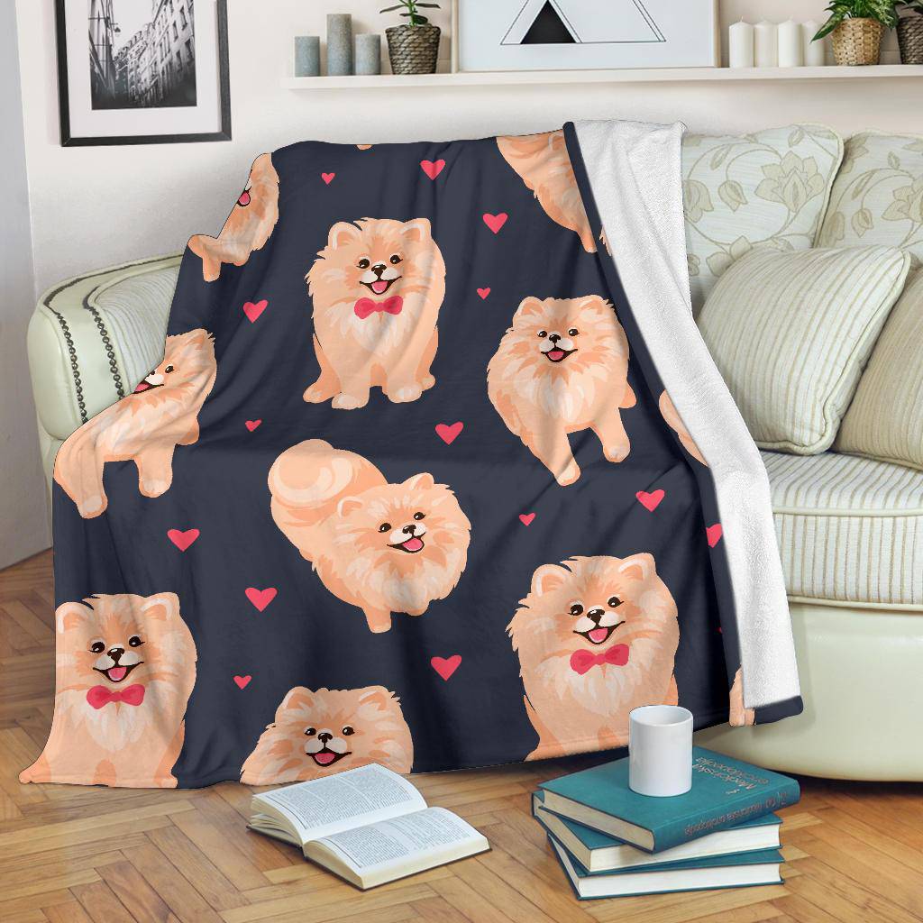 Pomeranian Spitz Puppy Cartoon Pattern Background Premium Blanket - Top Content | POD Collection | Free Shipping