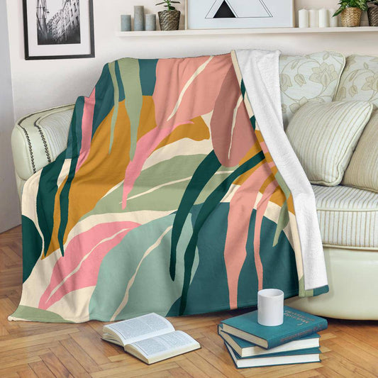 Colorful Leaves Plant Green Hand Drawn Premium Blanket - Top Content | POD Collection | Free Shipping