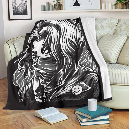 Premium Blanket Masked Smiley Warrior Girl Cartoon - Top Content | POD Collection | Free Shipping