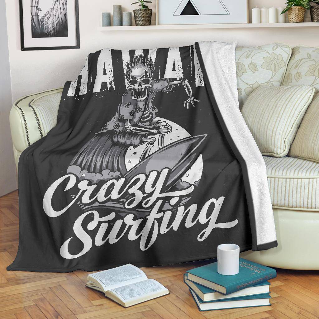 Crazy Skeleton Surfing Hawaii Premium Blanket - Top Content | POD Collection | Free Shipping