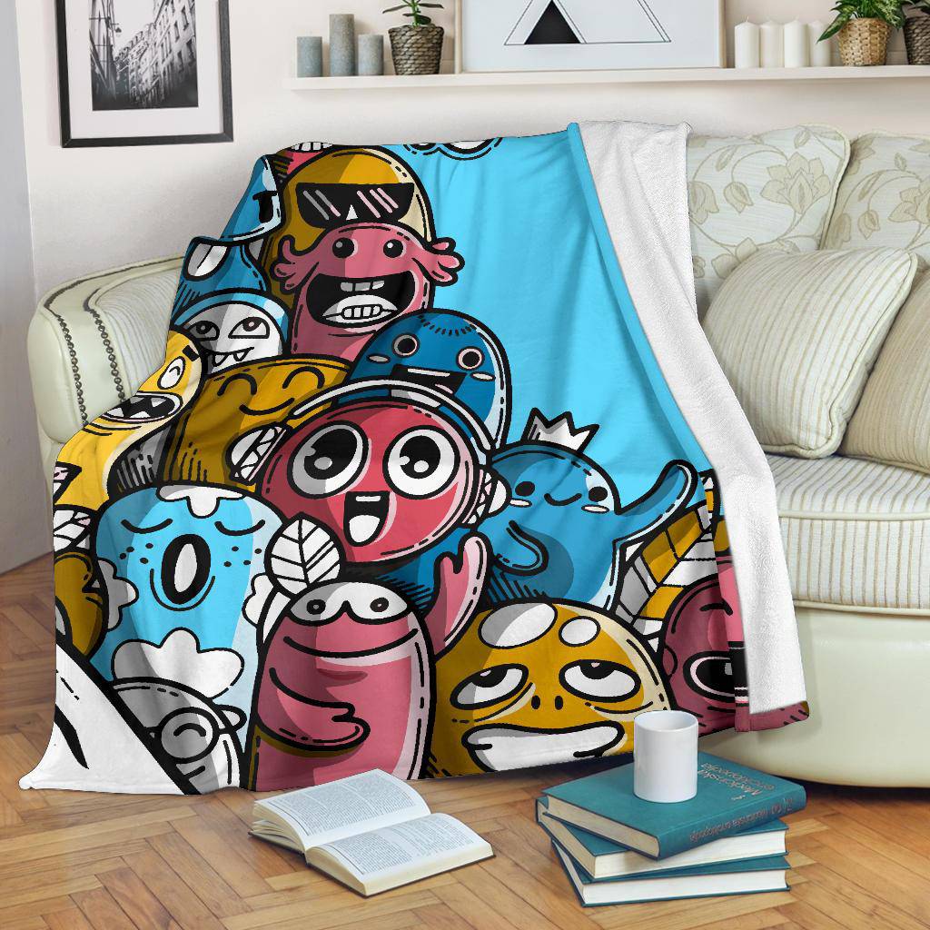 Cute Friendly Hand Drawn Monsters Premium Blanket - Top Content | POD Collection | Free Shipping